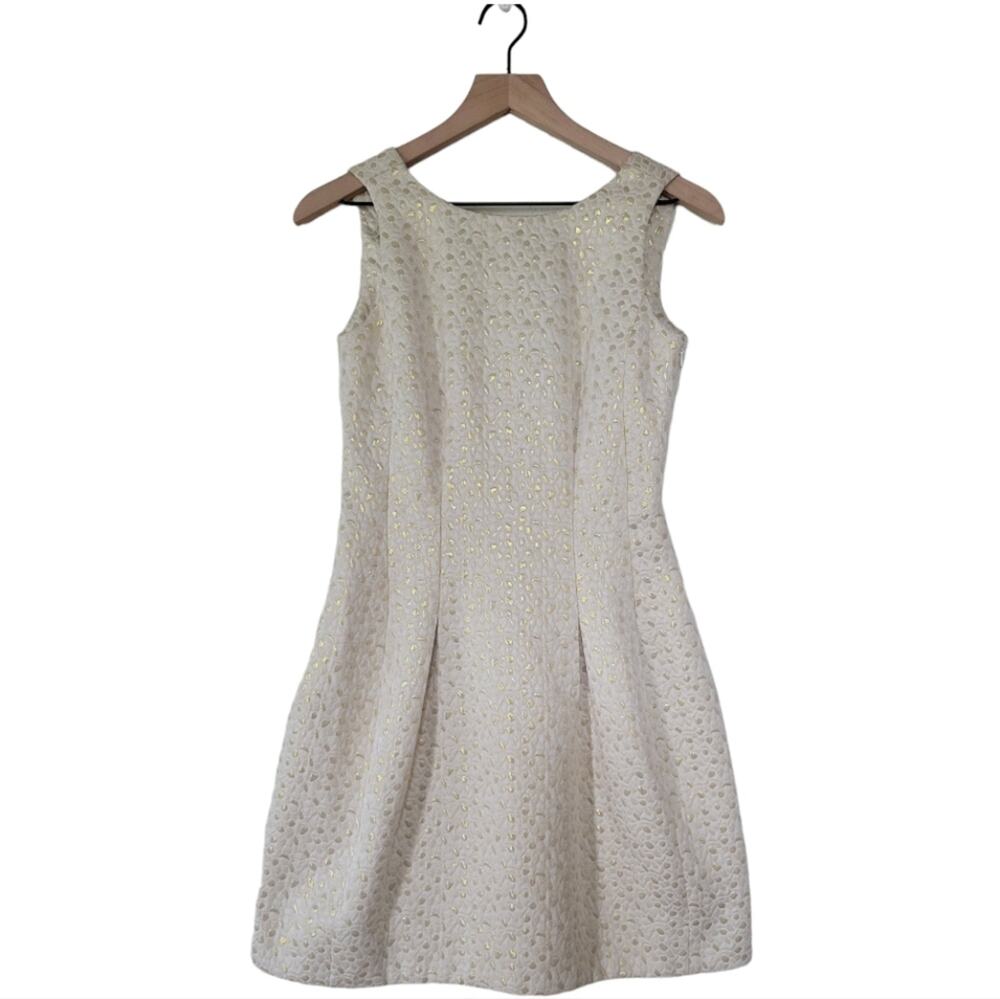 Cynthia Steffe Metallic Fit and Flare Dress Size 2 Cream Gold Ivory